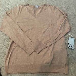 Worthington - women’s tan, light weight, v-neck sweater, size L, NWT
